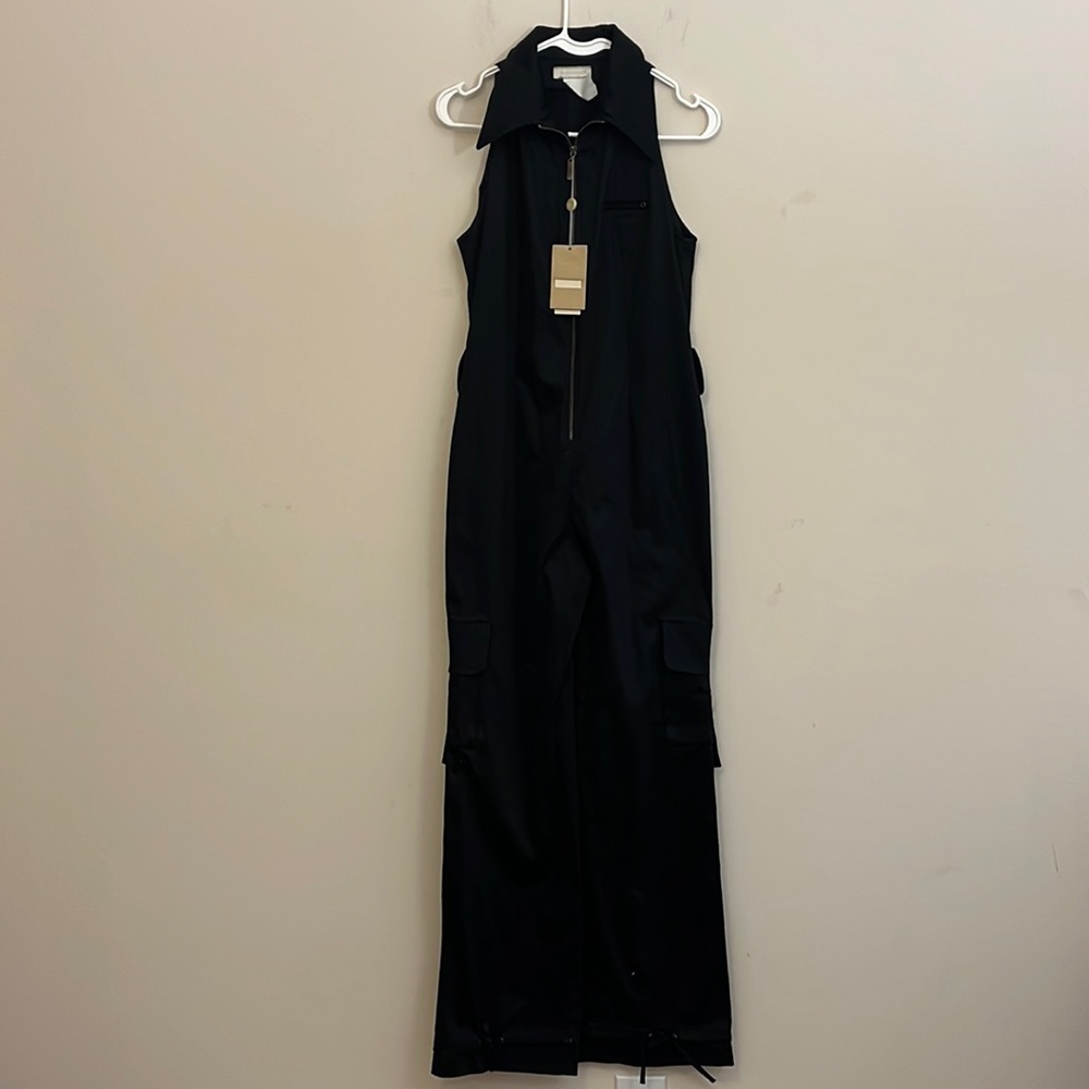 New Manigance Noir Cotton Lycra Sleeveless Utility Jumpsuit Size 42 (European)